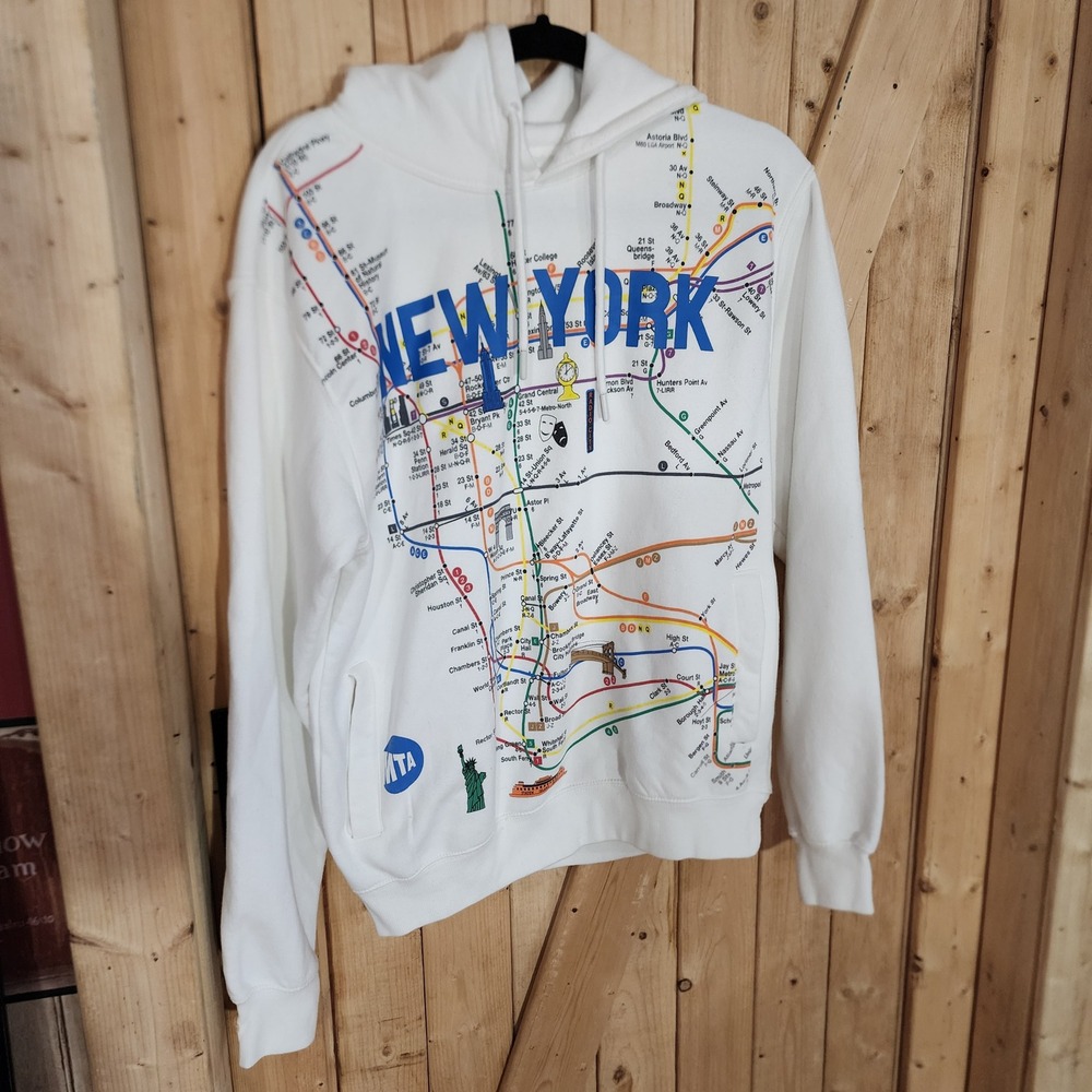 MTA Officially Licensed New York City Subway Map Hoodie White Medium NYC